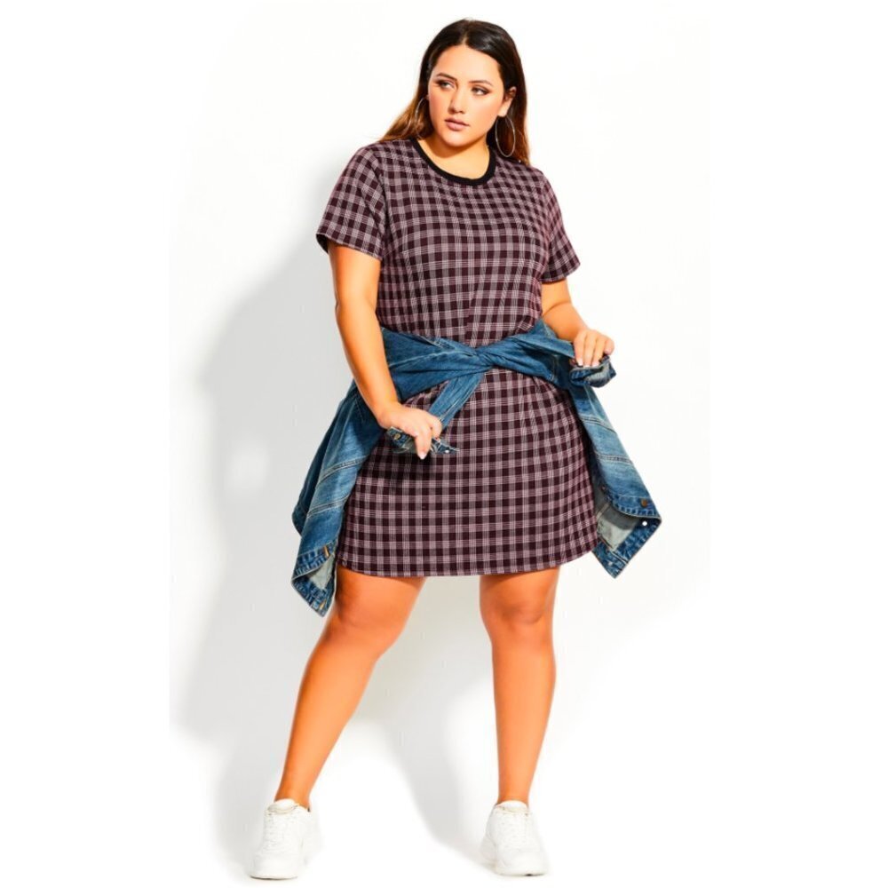 NWT City Chic Dress Tartan Love Purple Tartan Plaid Check Sweater Mini Dress 16